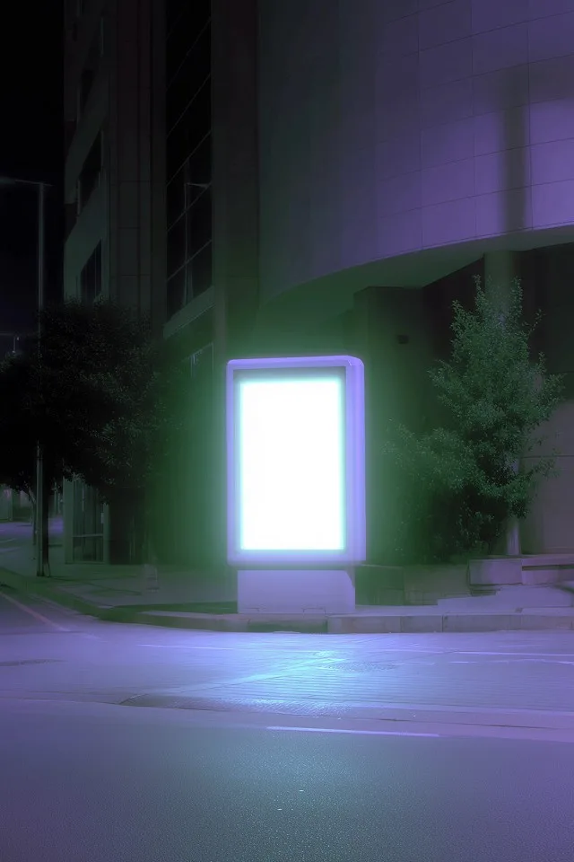 Glowing white lightbox on a twilight street